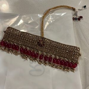 Ruby gold necklace and earrings set indian Pakistani jewelry